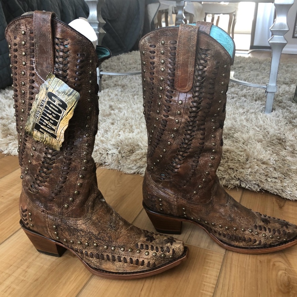 Corral Brown Ankle Boots with Studded Design